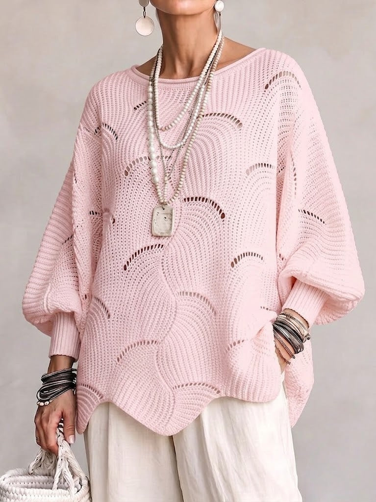 Armelle - Pull femme ajouré en maille avec motif ondulé