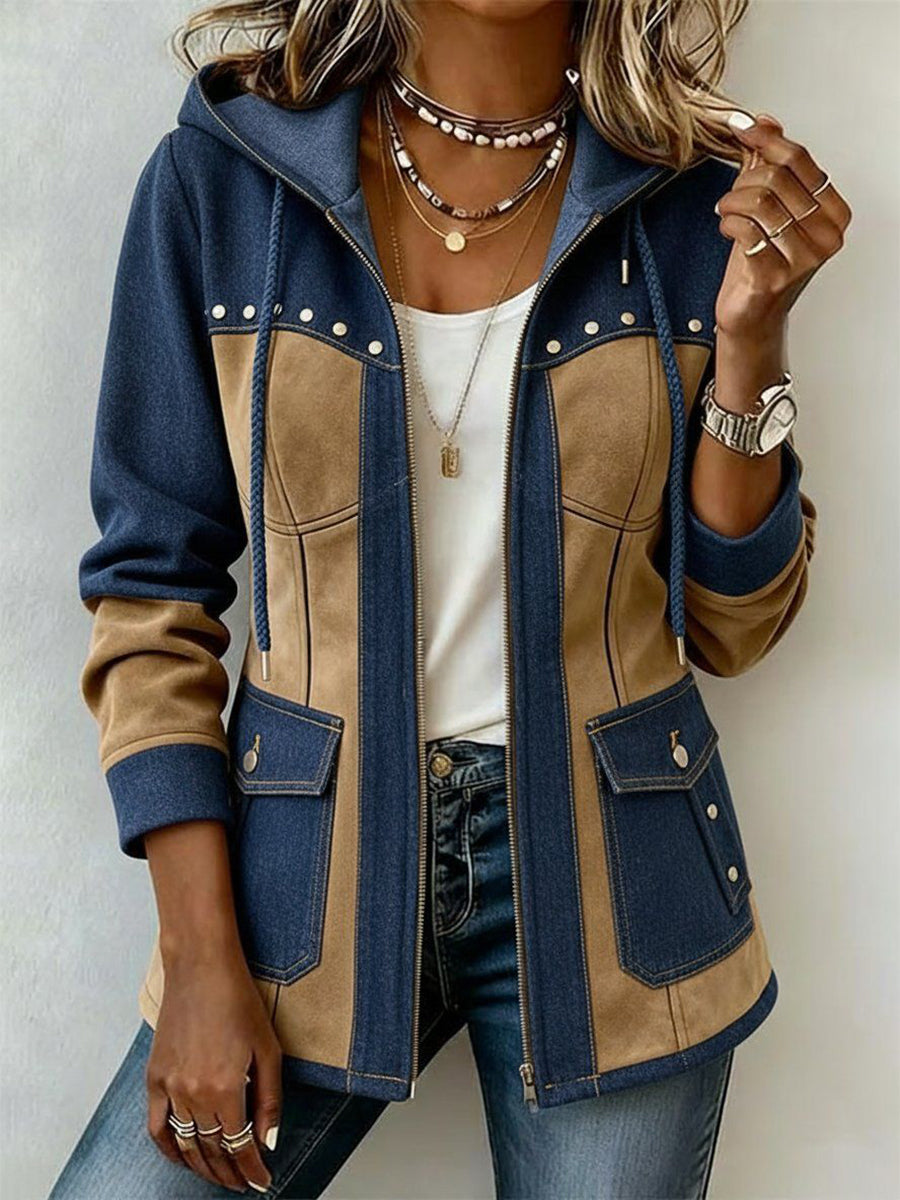 Coline - Veste femme à capuche avec poches et détails cloutés