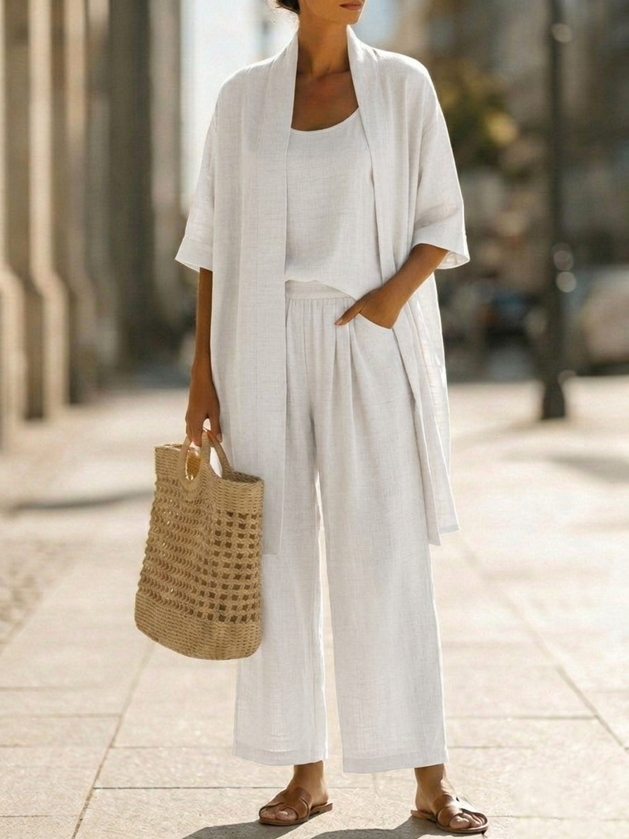 Faevina - Ensemble femme léger avec kimono, haut et pantalon