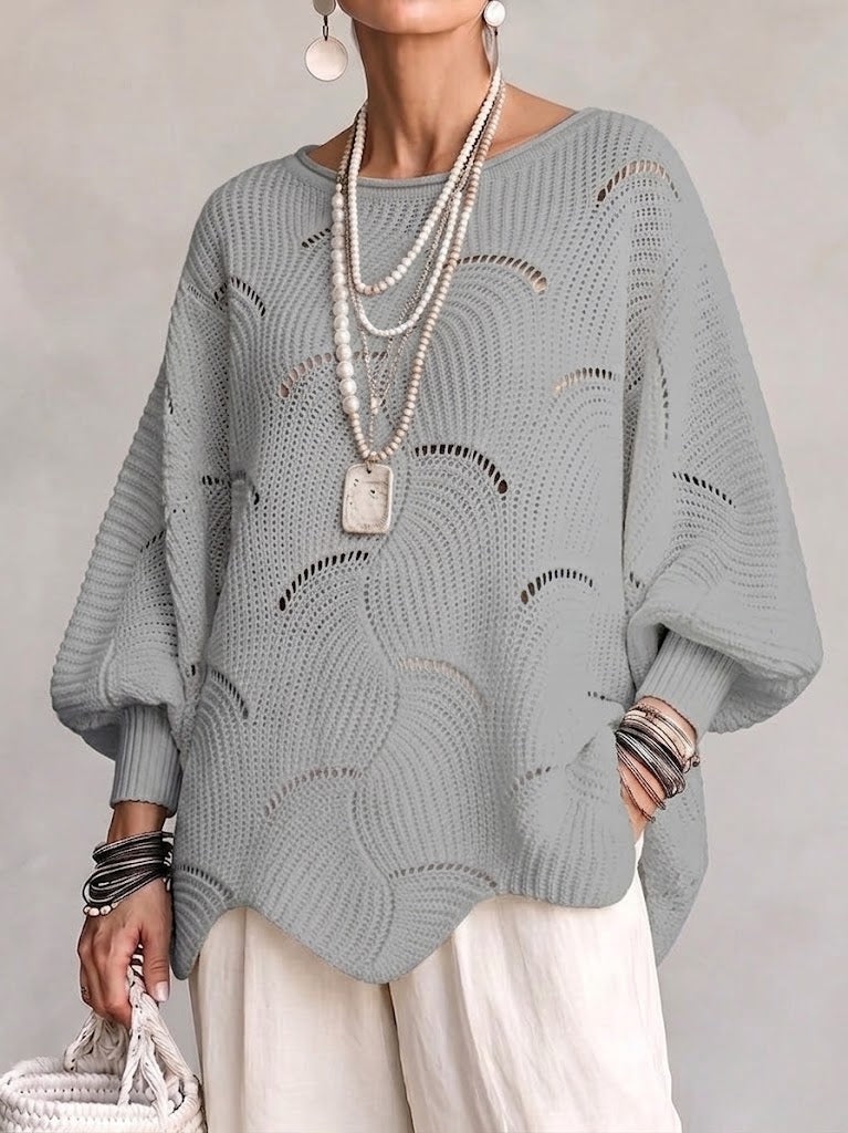 Armelle - Pull femme ajouré en maille avec motif ondulé