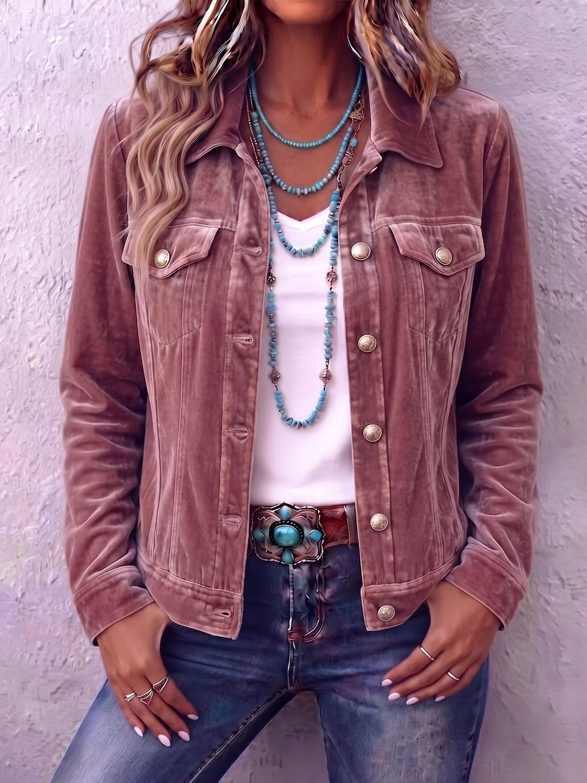 Jikke - Veste femme en velours à boutons et col tailleur