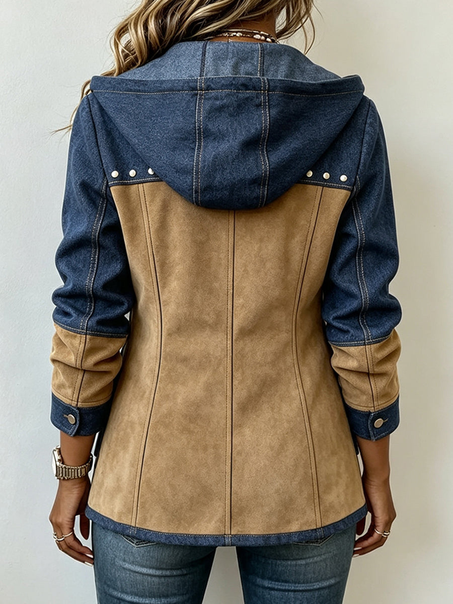 Coline - Veste femme à capuche avec poches et détails cloutés