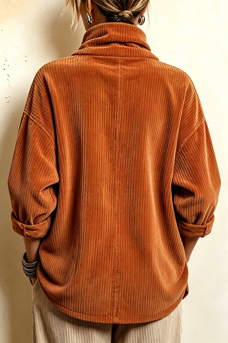Ysée - Women's corduroy high-neck sweater with asymmetrical closure
