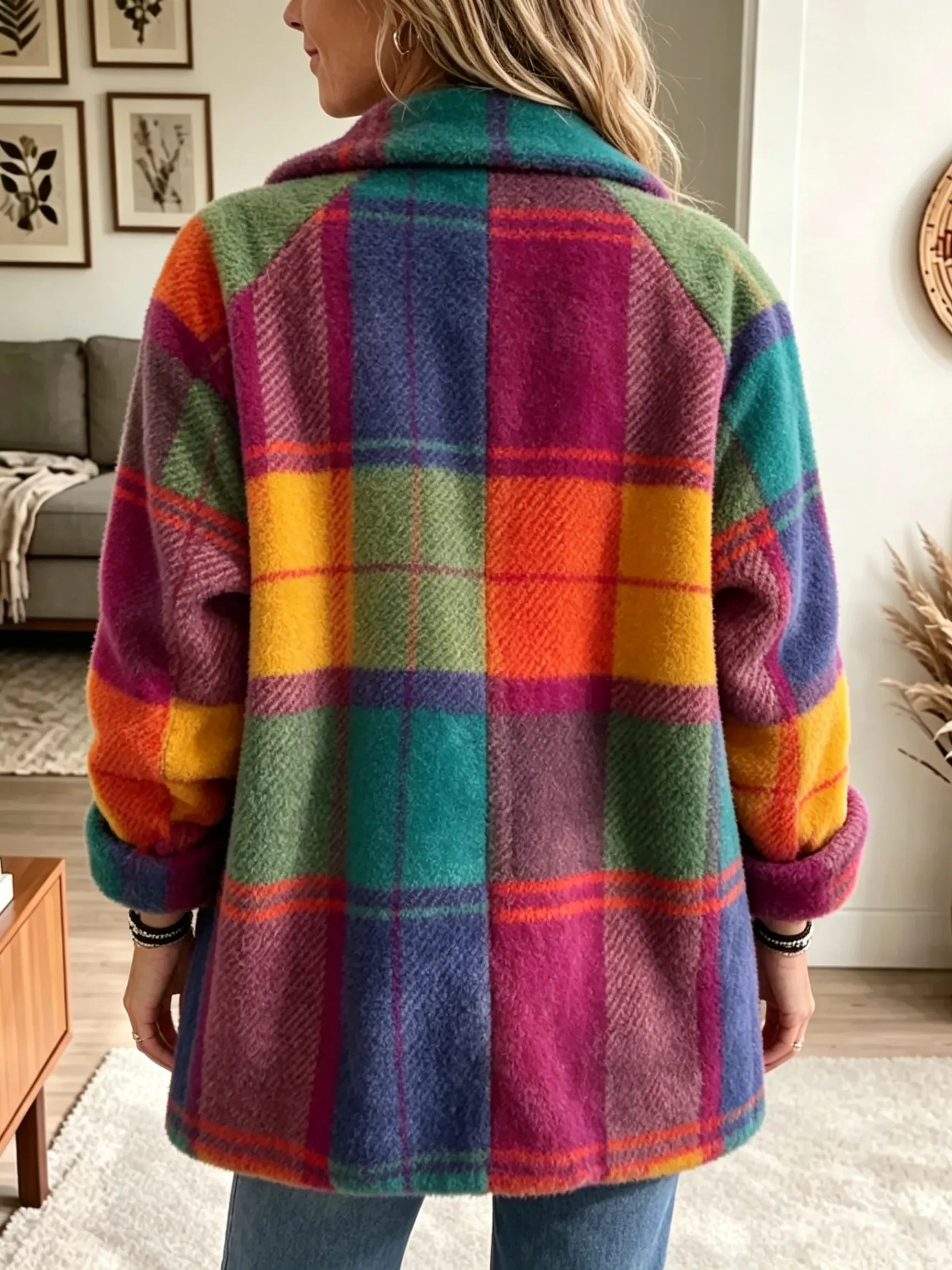 Lavinia - Manteau femme à carreaux avec texture douce et poches