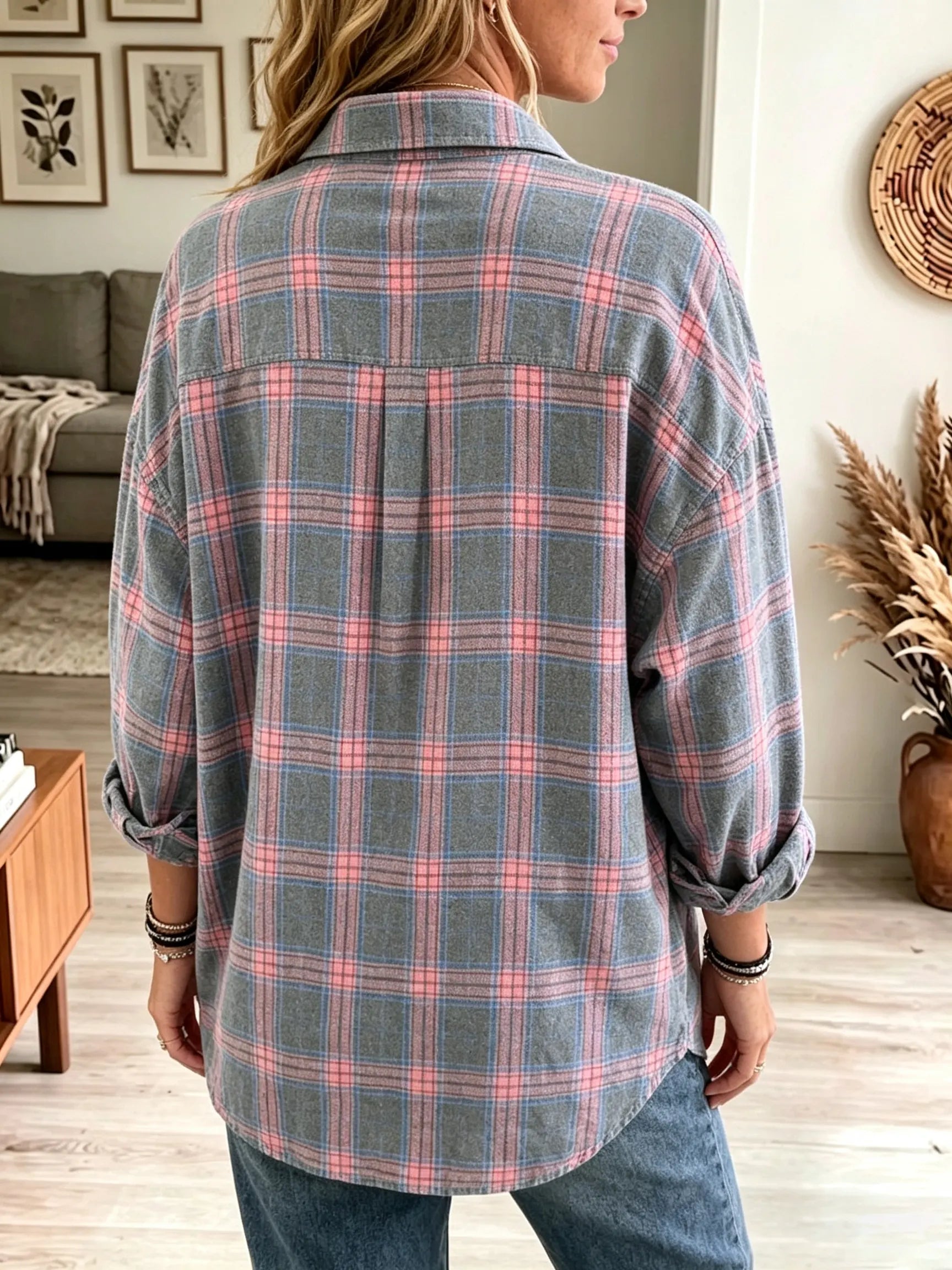 Oona - Chemise femme oversize à carreaux avec poches boutonnées