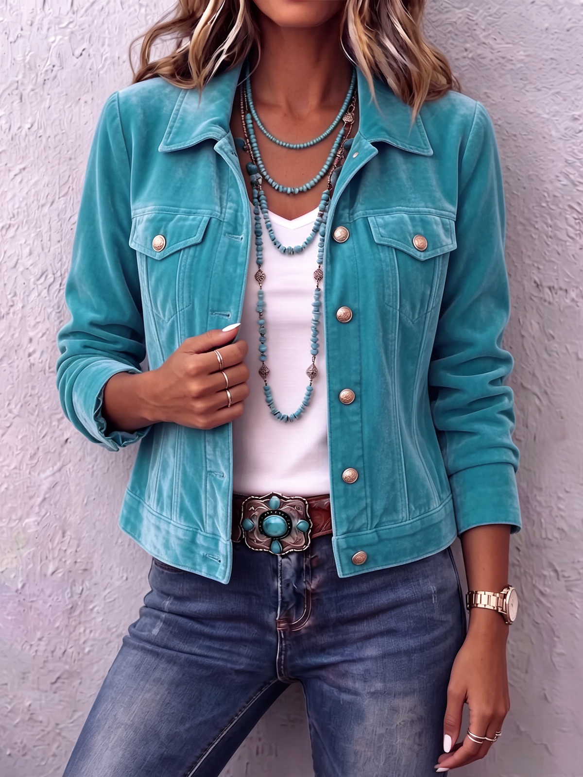 Jikke - Veste femme en velours à boutons et col tailleur