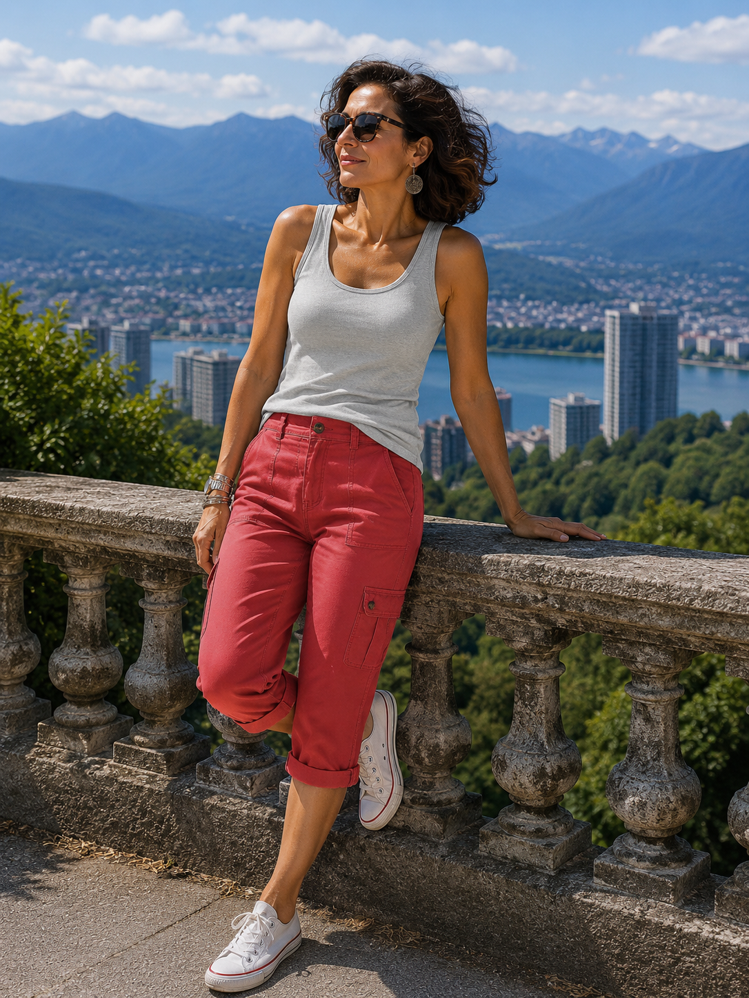 Ophiria - Pantalon cargo capri femme multi poches coupe décontractée
