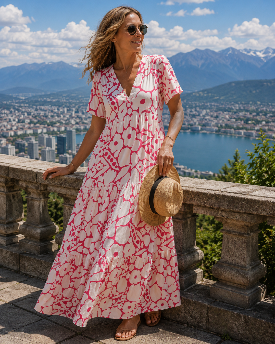 Perenza - Robe longue femme bohème à imprimé floral et col en V