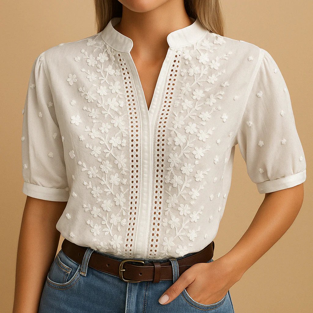 Tylarisse - Chemisier femme blanc élégant avec broderies florales raffinées