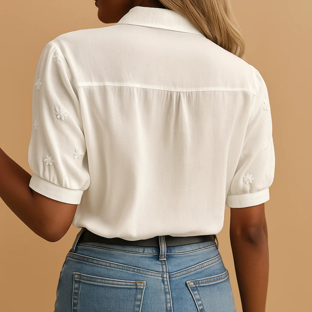 Tylarisse - Chemisier femme blanc élégant avec broderies florales raffinées