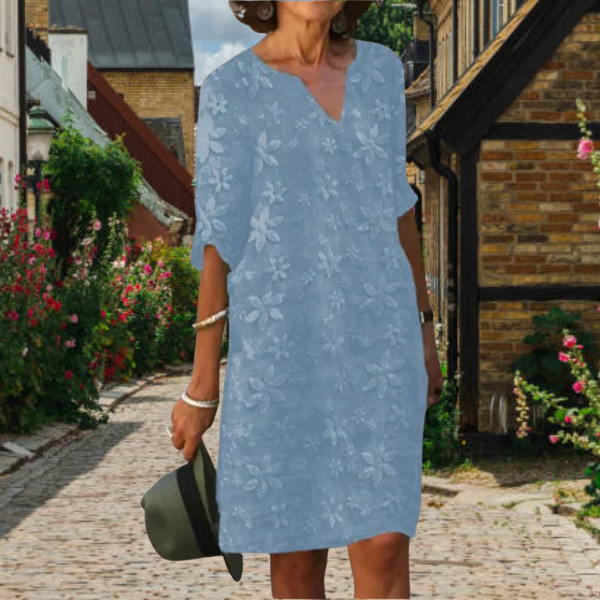 Avenzia - Robe femme blanche à fleurs avec décolleté en V