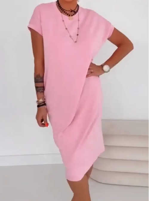 Tyverissa - Robe femme t-shirt midi décontractée avec poches latérales