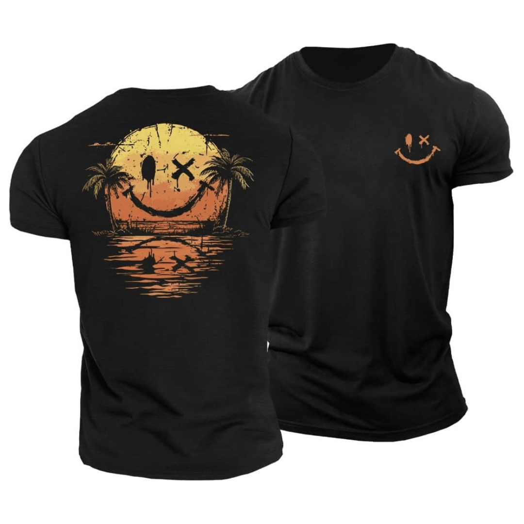 Corvin - T-shirt homme vert imprimé smiley estival