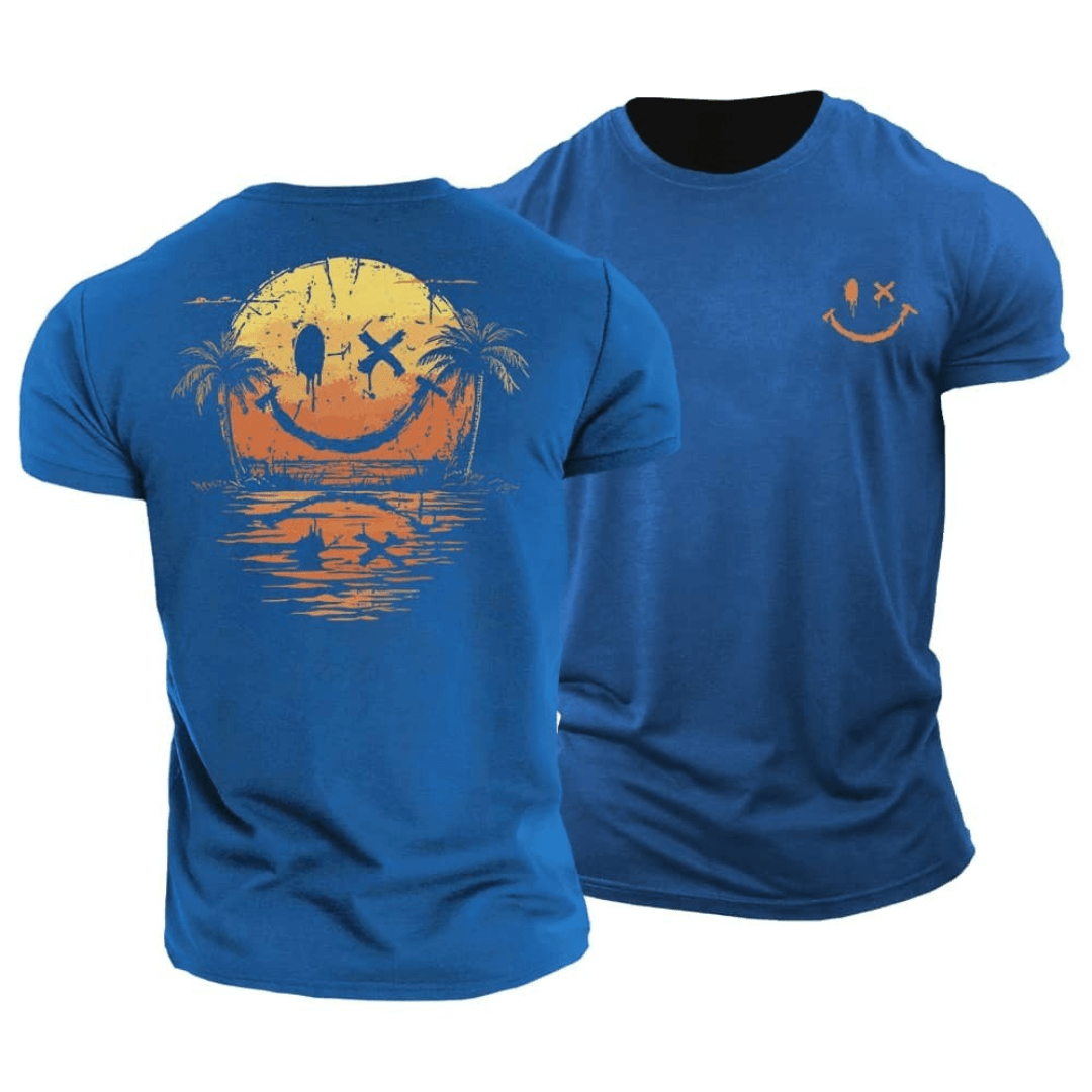 Corvin - T-shirt homme vert imprimé smiley estival