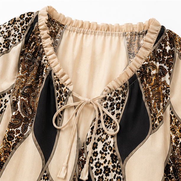 Mechteld - Blouse femme imprimée patchwork à col V