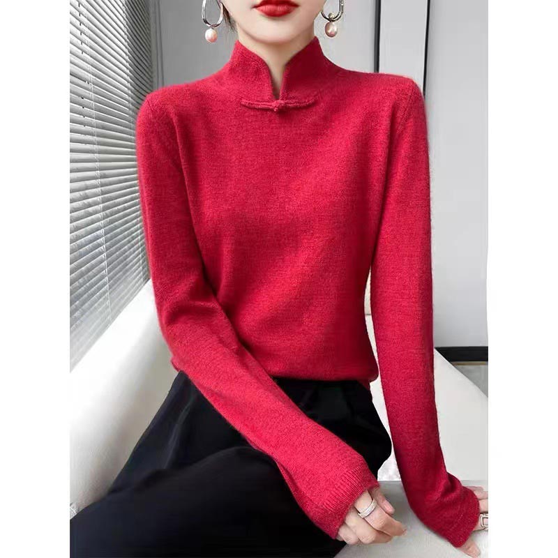 Jovienna - Pull Hiver à Col Montant Élégant avec Fermoir Vintage