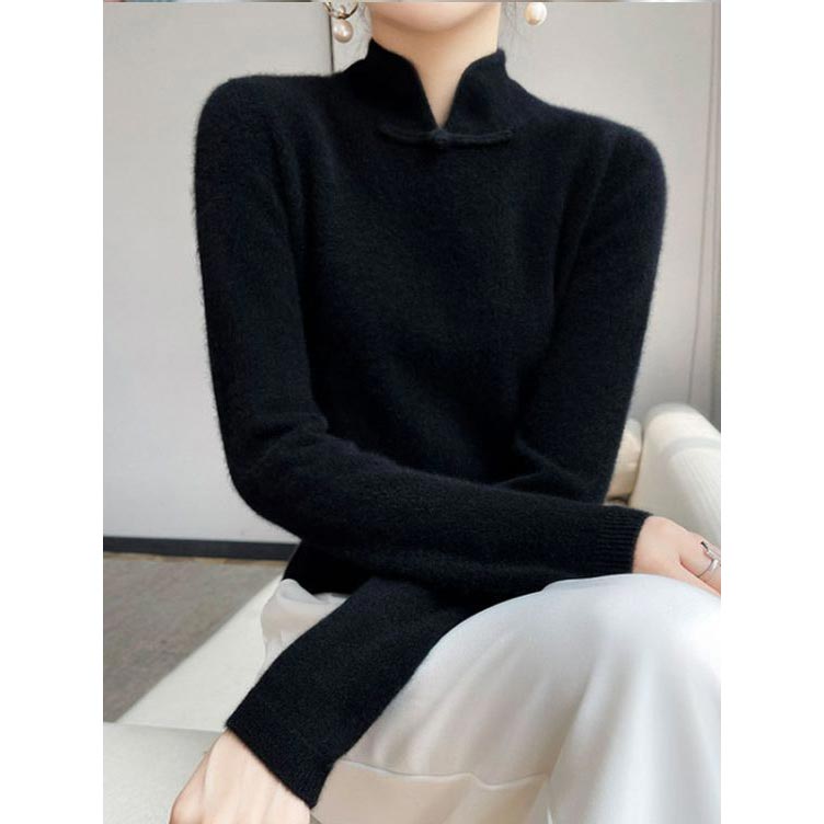 Jovienna - Pull Hiver à Col Montant Élégant avec Fermoir Vintage