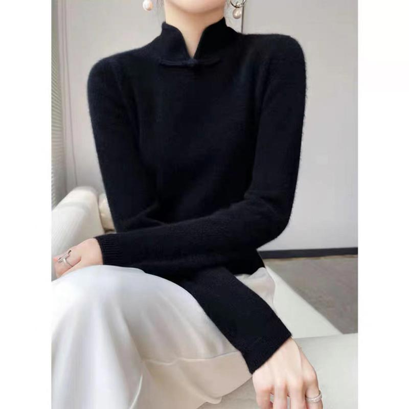 Jovienna - Pull Hiver à Col Montant Élégant avec Fermoir Vintage