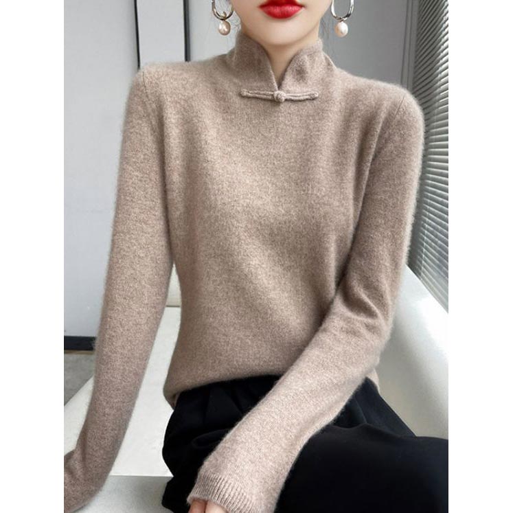 Jovienna - Pull Hiver à Col Montant Élégant avec Fermoir Vintage
