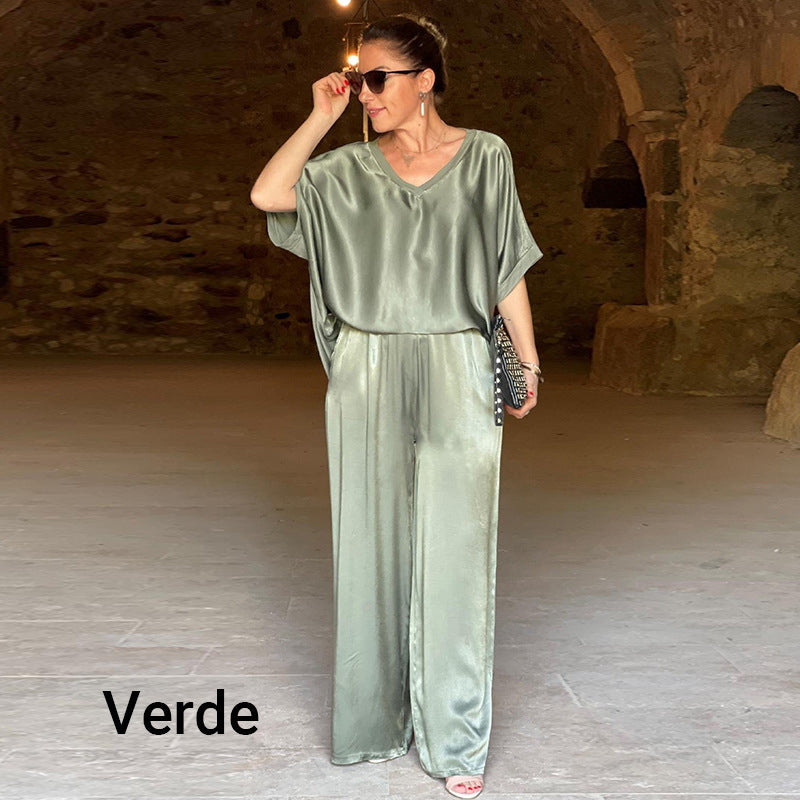 Laurie - Ensemble Deux Pièces Brillant Élégant Grande Taille avec Col en V