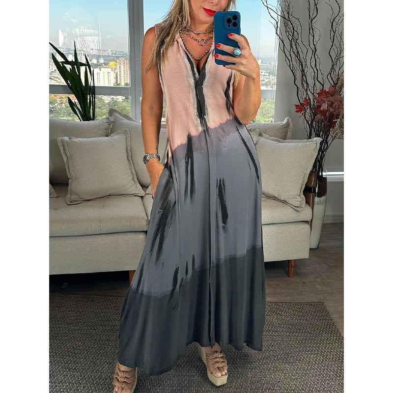 Calista - Robe Sans Manches Tie-Dye avec Revers et Décolleté en V