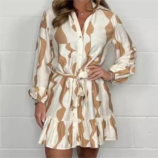 Perlina - Robe Chemise à Rayures Irrégulières avec Col Revers et Ceinture à Nouer