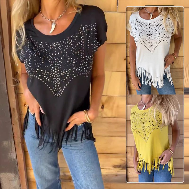 Céleste - T-shirt femme imprimé frangé