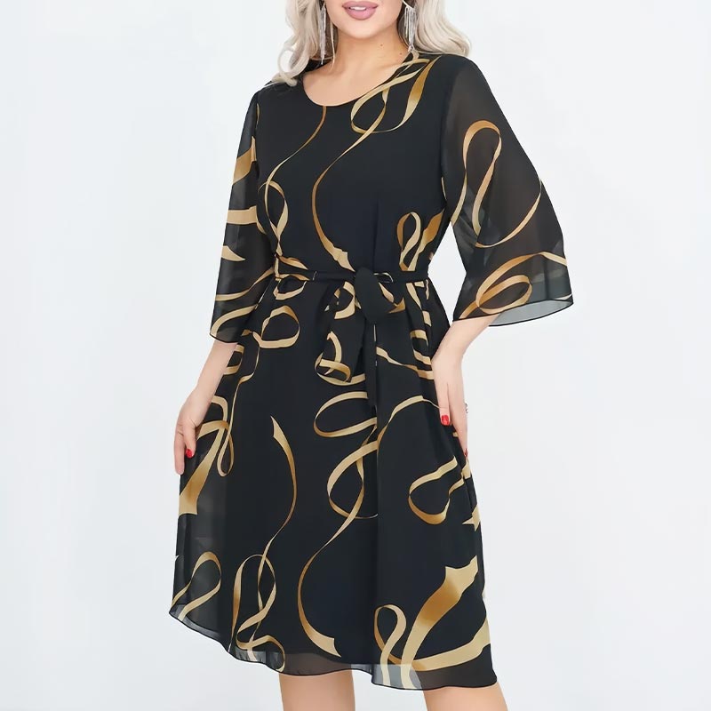 Blandine - Robe Élégante Midi à Manches Volantées