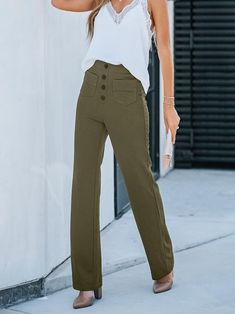 Nara - Haute élasticité - Pantalon décontracté taille haute à jambe droite