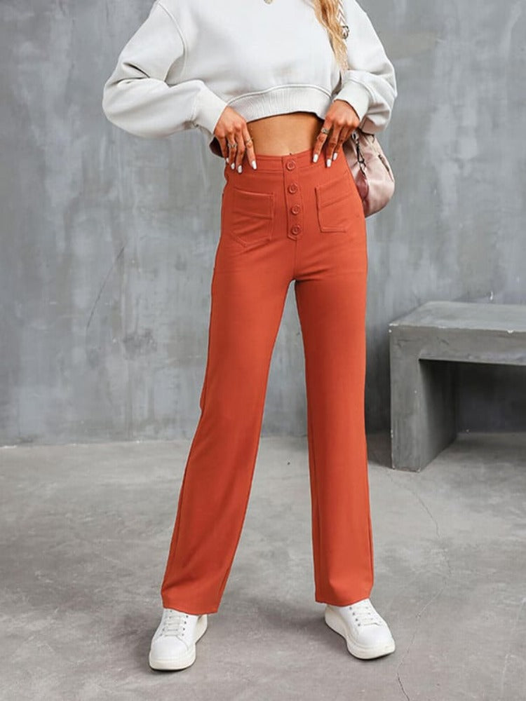Nara - Haute élasticité - Pantalon décontracté taille haute à jambe droite