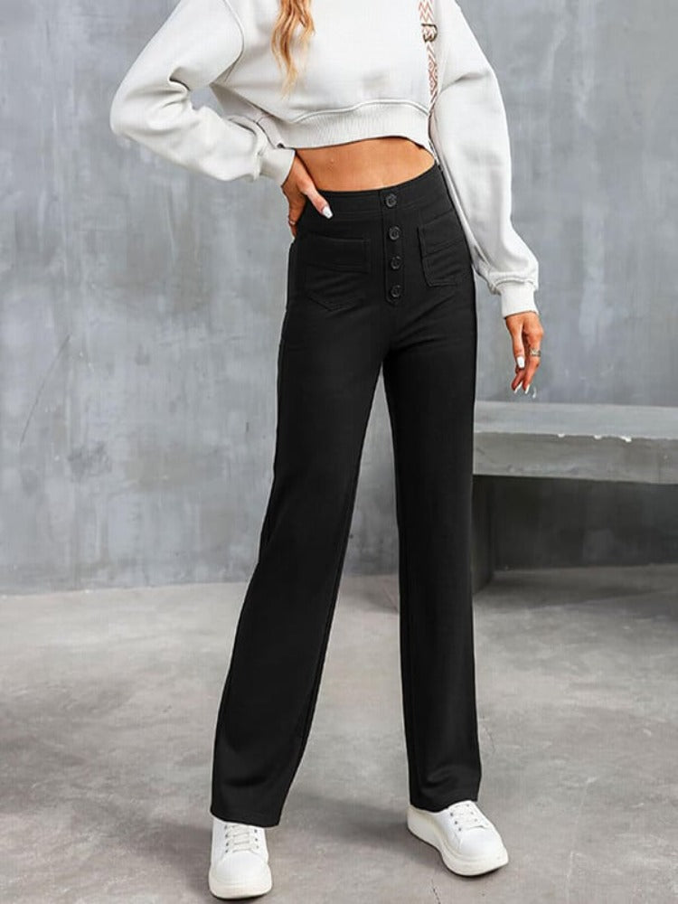 Nara - Haute élasticité - Pantalon décontracté taille haute à jambe droite