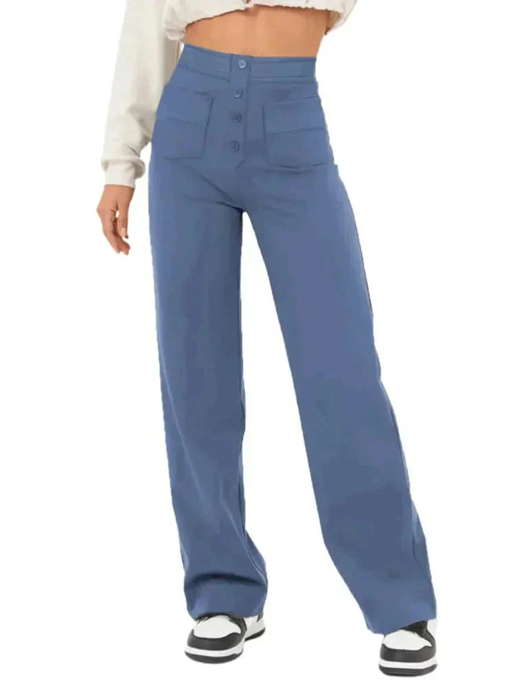 Nara - Haute élasticité - Pantalon décontracté taille haute à jambe droite