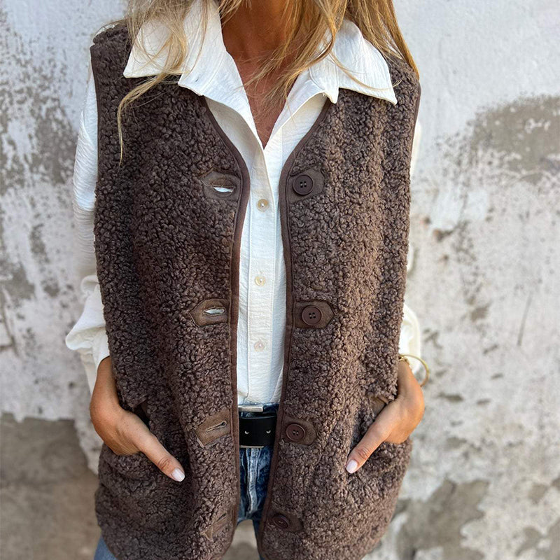 Nahla - Gilet Court Chaleureux à Boutons