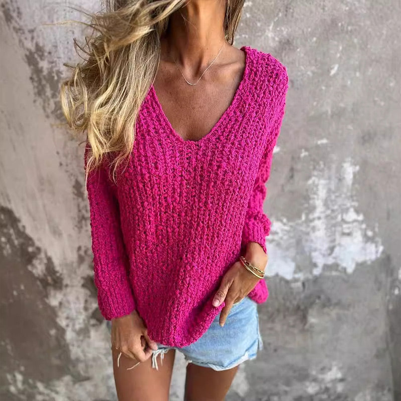 Margo - Chic et Confort Pull Ample Torsadé Col V pour Femmes