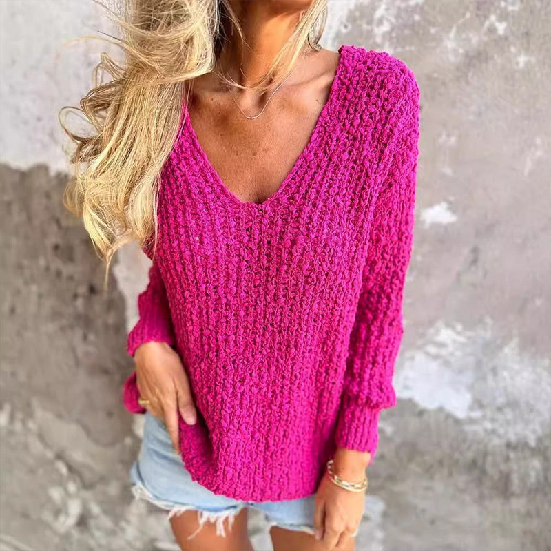 Margo - Chic et Confort Pull Ample Torsadé Col V pour Femmes