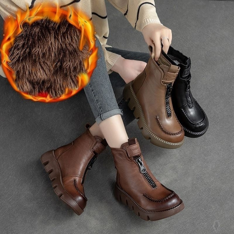 Coralie - Bottines en cuir femme à plateforme rétro