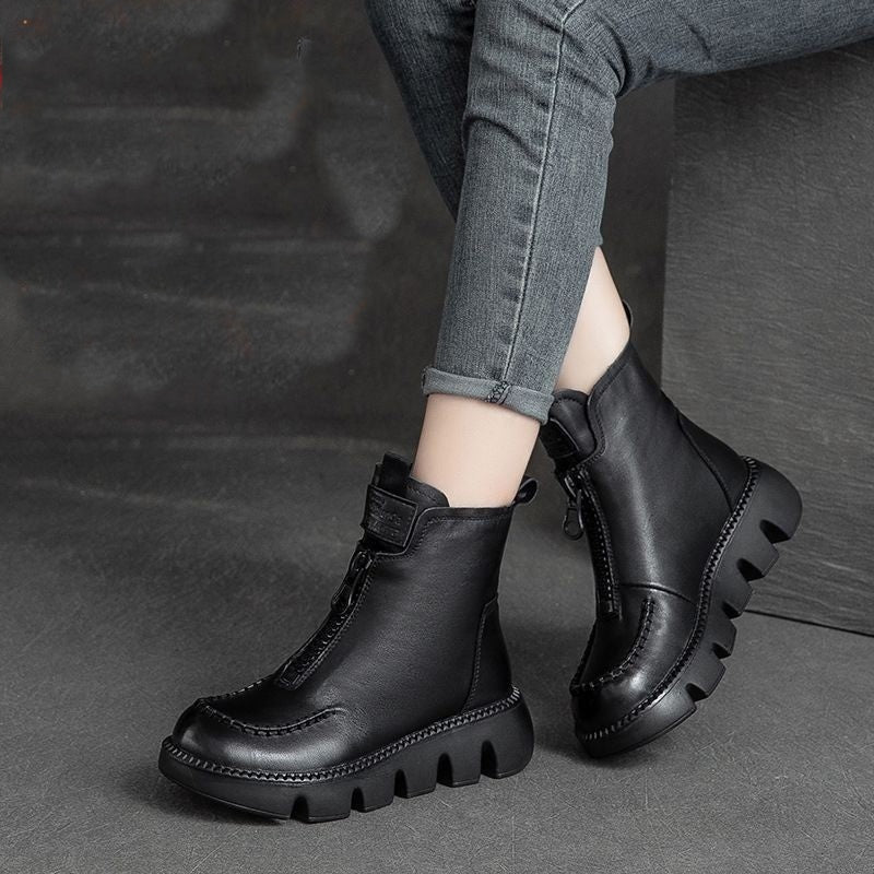 Coralie - Bottines en cuir femme à plateforme rétro