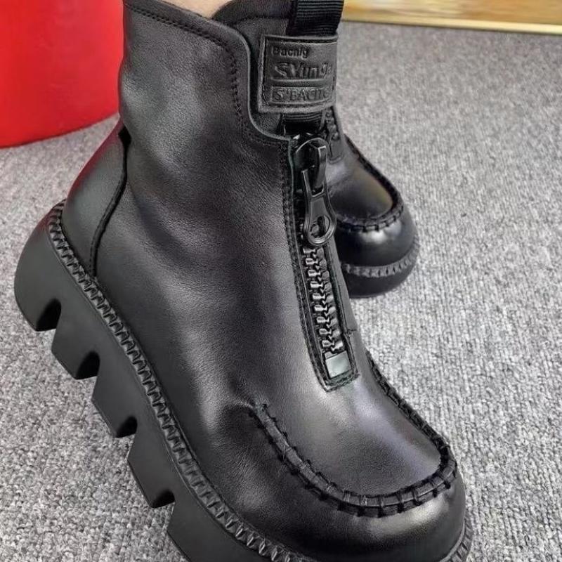 Coralie - Bottines en cuir femme à plateforme rétro