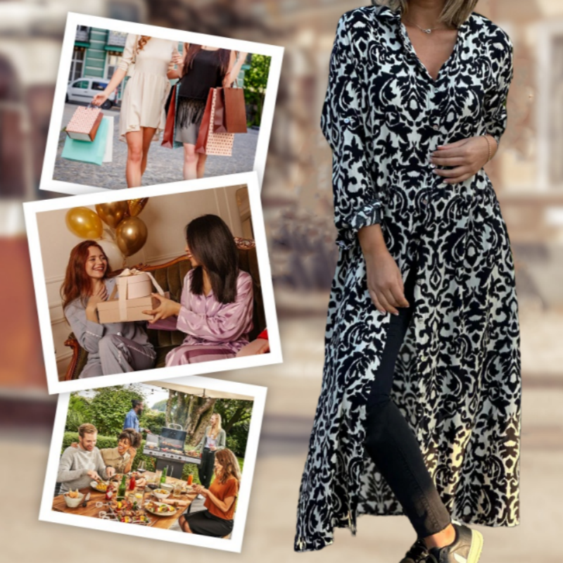 Ivonne - Robe Longue Fleurie à Manches Longues avec Col Chemise