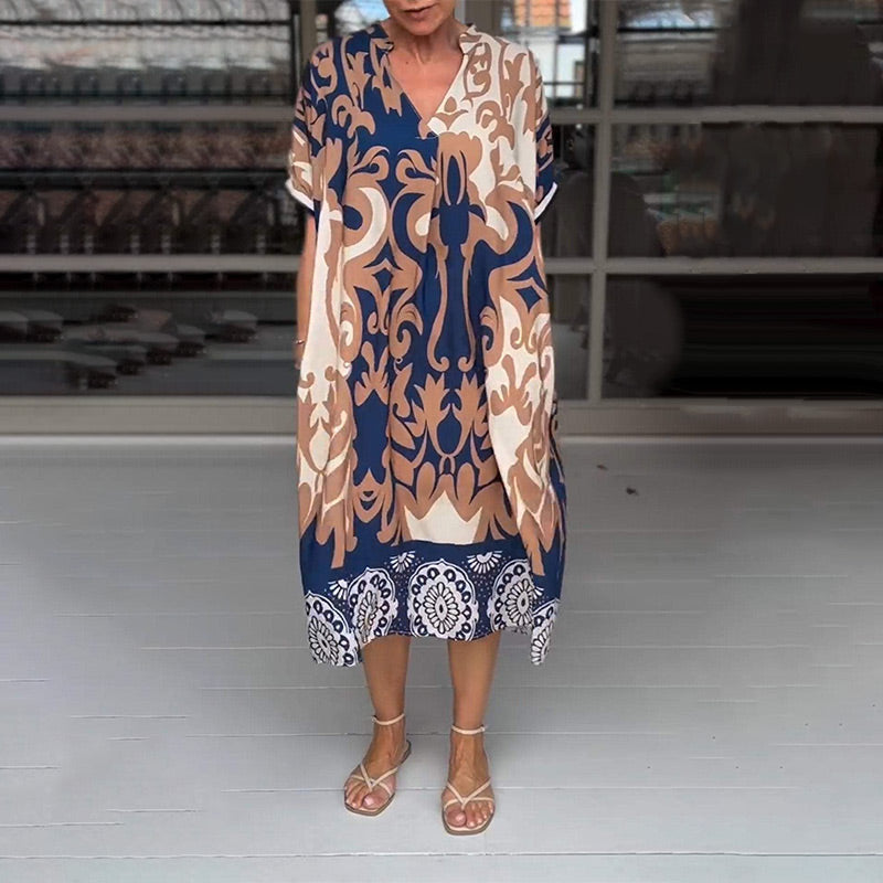 Bente - Robe Midi Ample à Imprimé Élégant