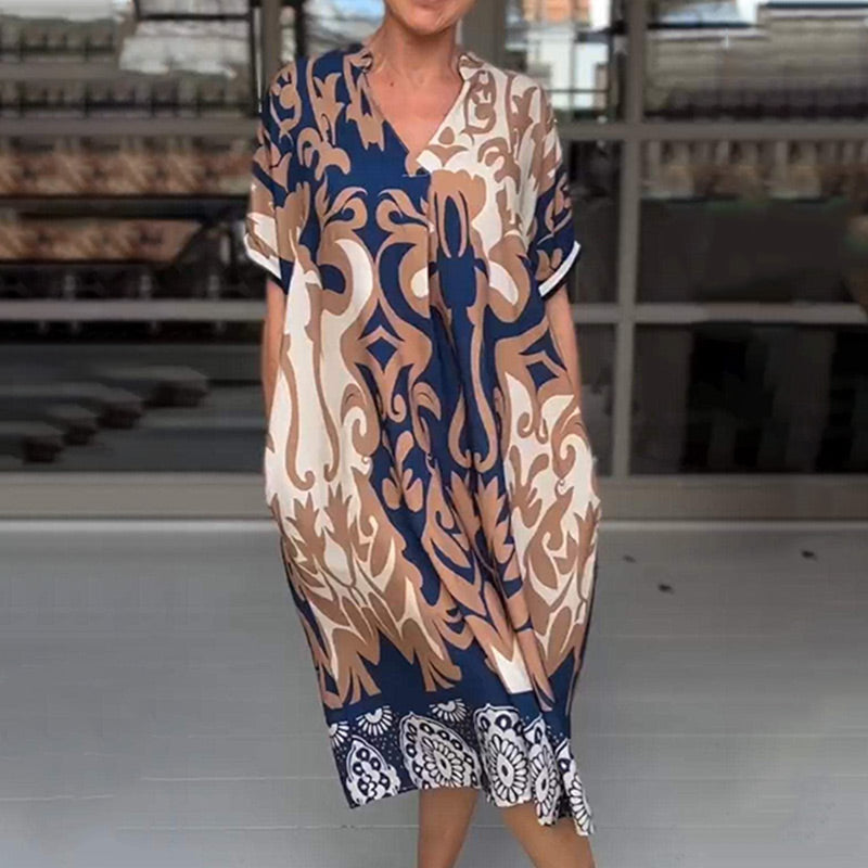 Bente - Robe Midi Ample à Imprimé Élégant