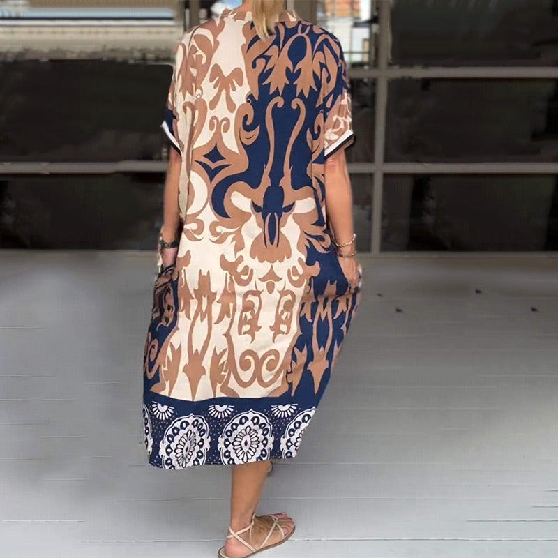Bente - Robe Midi Ample à Imprimé Élégant