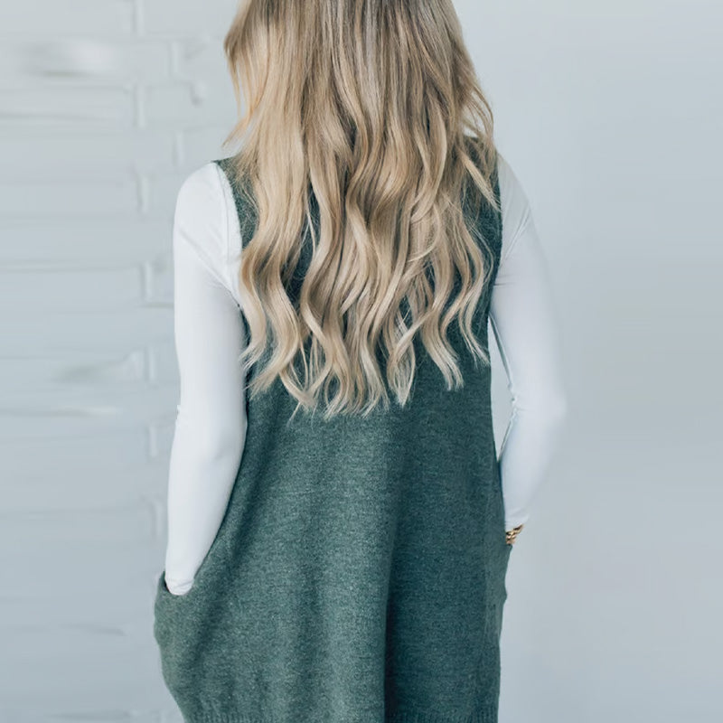 Carole - Gilet Tricot Sans Manches avec Poches et Col en V