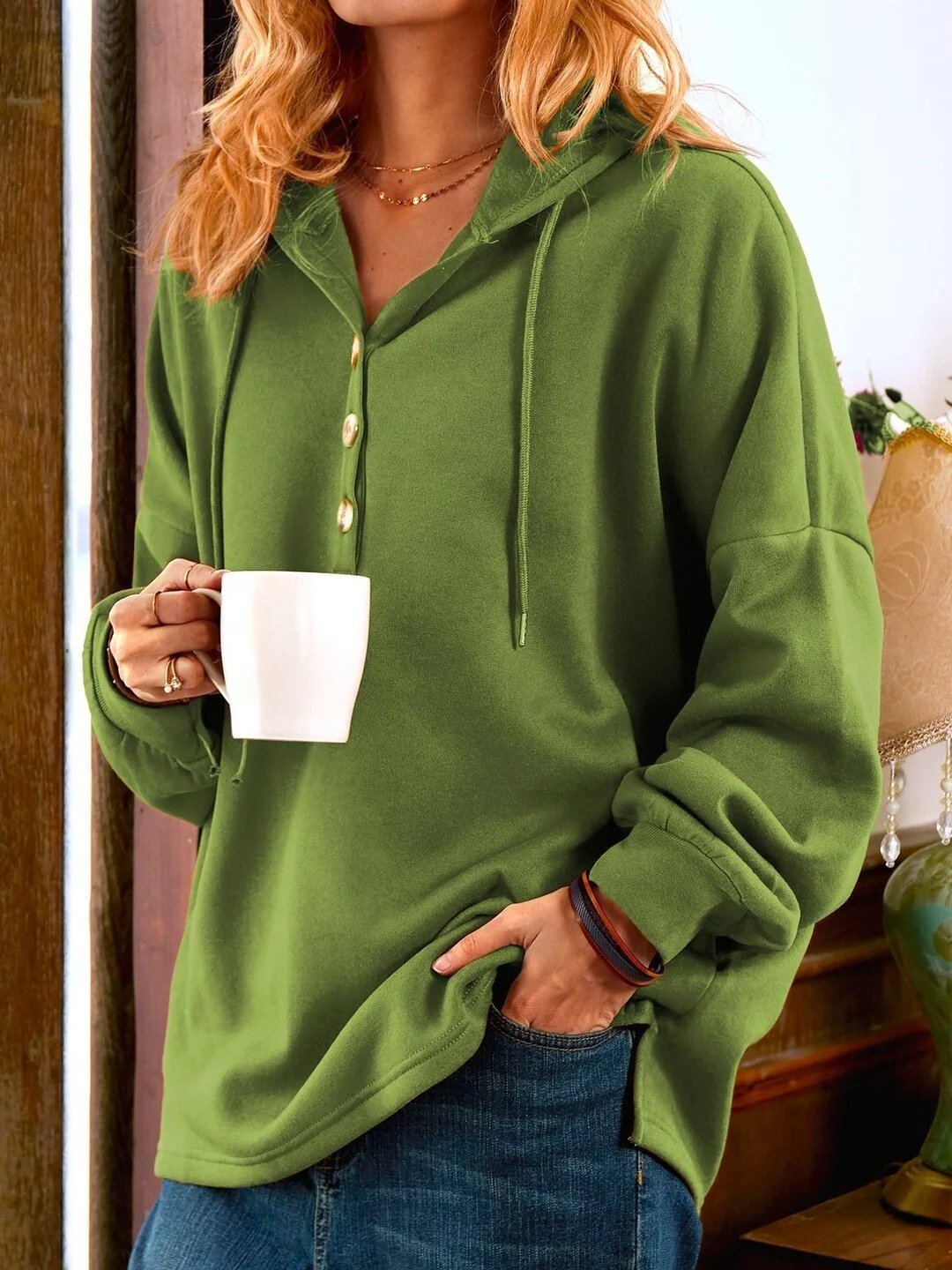 Clotilde - Sweat-shirt Vintage à Manches Longues Boutonné