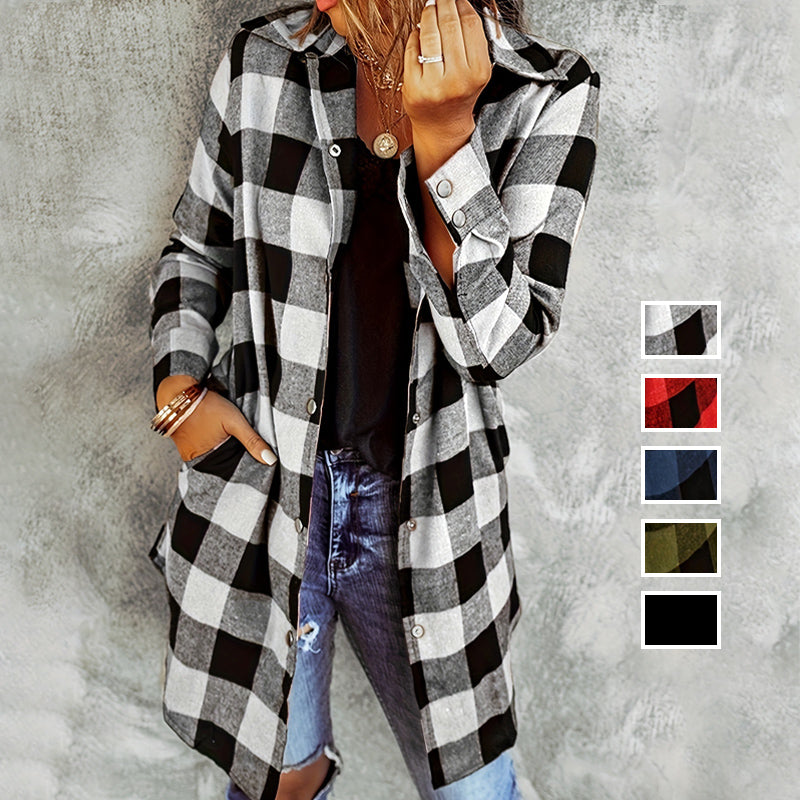 Larissa - Veste Chemise Longue à Carreaux Élégante