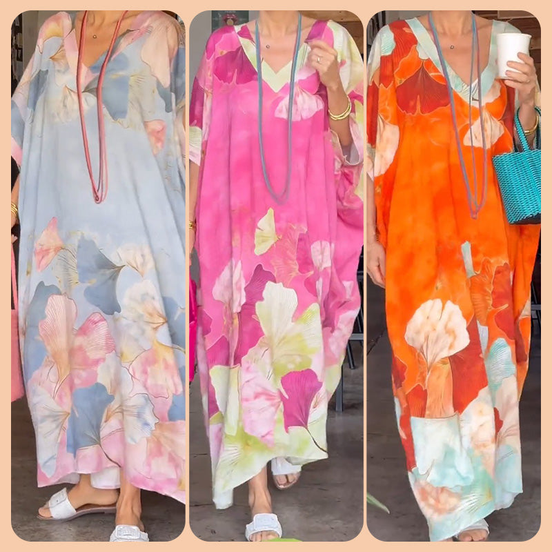 Myrelith - Robe femme longue fluide à imprimé floral et col V