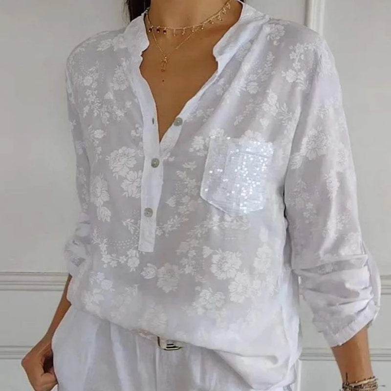 Avice - Blouse Florale à Manches Longues & Poche Scintillante