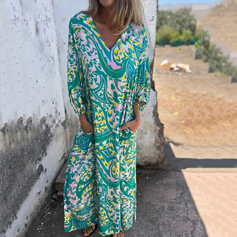 Herminie - Robe Longue Élégante à Imprimé Abstrait