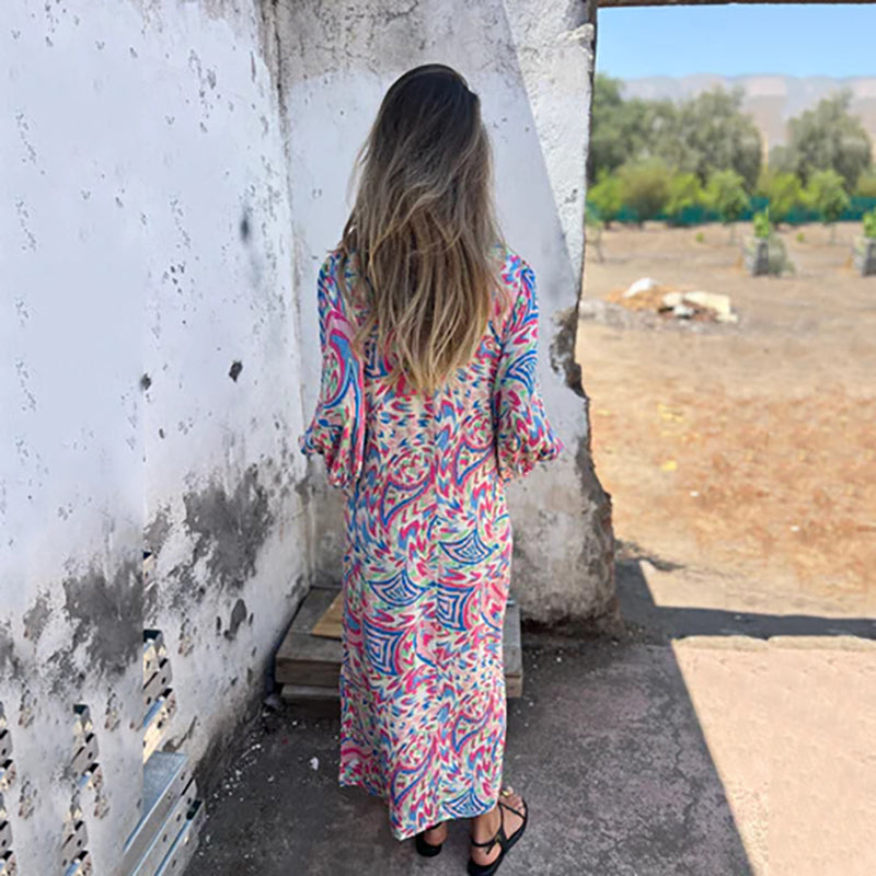 Herminie - Robe Longue Élégante à Imprimé Abstrait