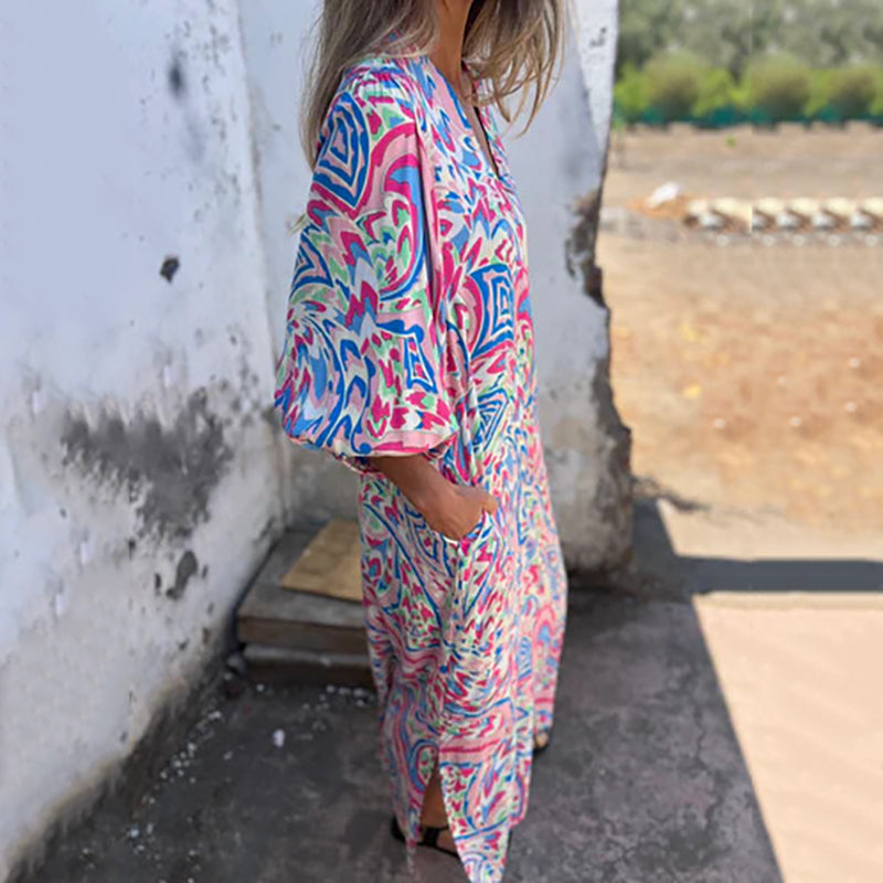 Herminie - Robe Longue Élégante à Imprimé Abstrait